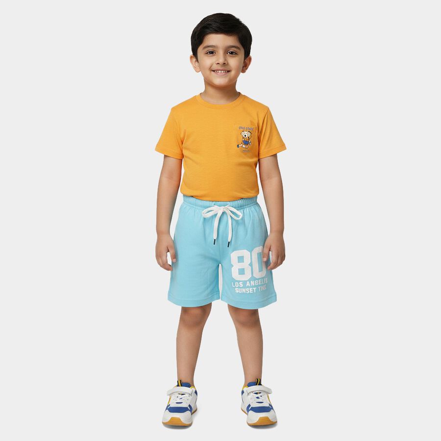 Boys Light Blue Regular Fit Graphic Print Bermuda Shorts, Light Blue, large