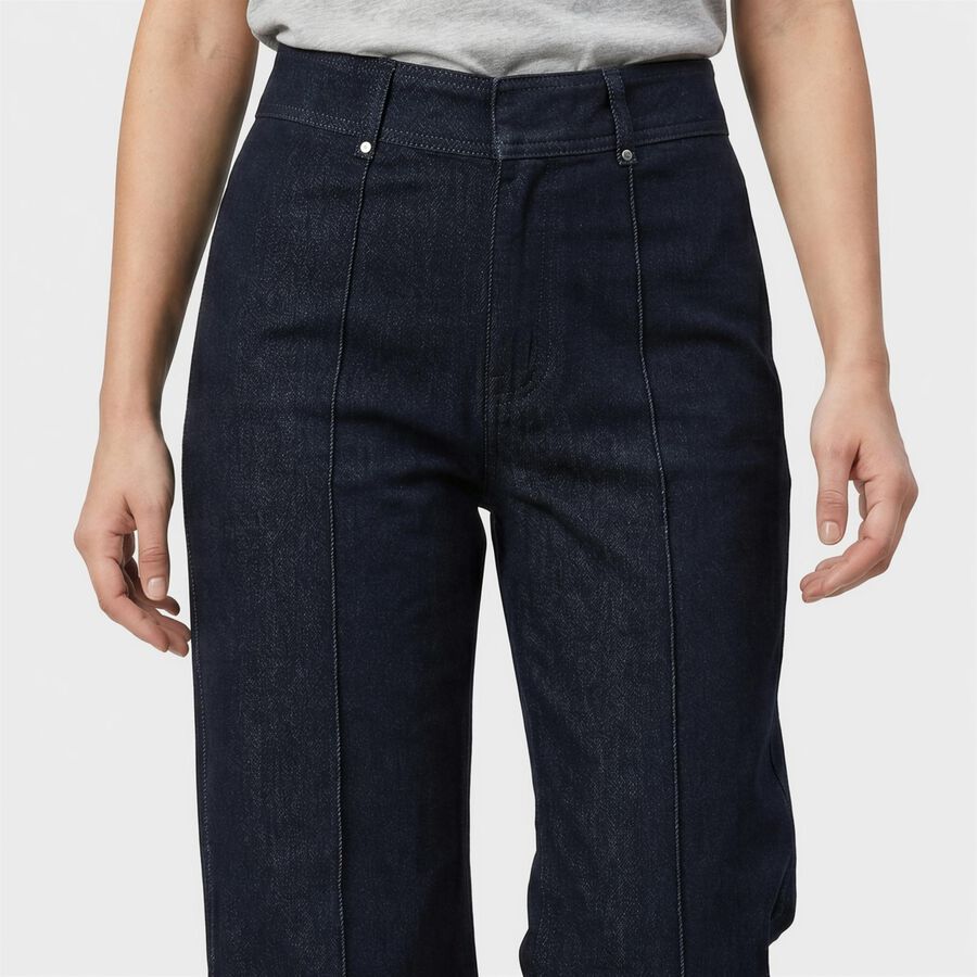 Women's Navy Blue Wide Leg Seam Detail Jeans, Dark Blue, large