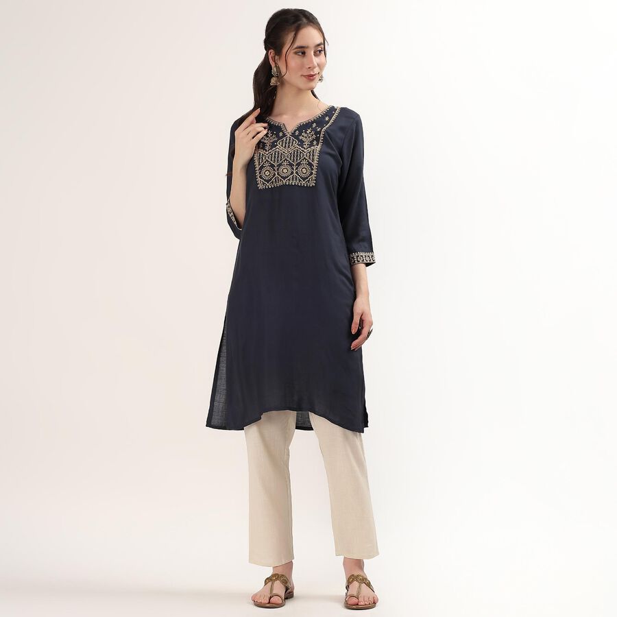 Women's Teal Notch Neck Floral Printed Kurta, टील ब्लू, large