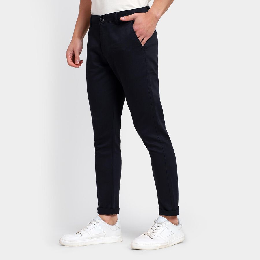 Men's Slim Fit Casual Trousers , काला, large image number null