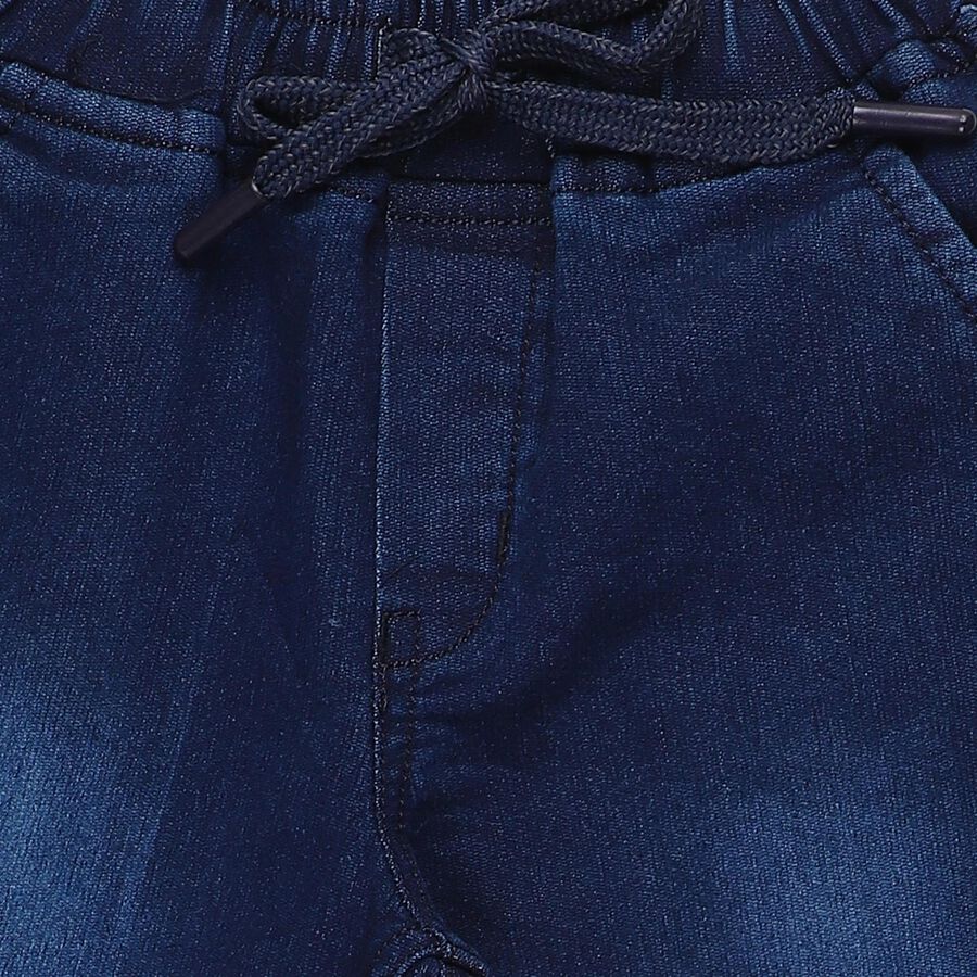 Boys' Navy Blue Regular Fit Drawstring Jeans, Mid Blue, large