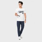 Men's White Round Neck Graphic Print Regular T-Shirt, White, small