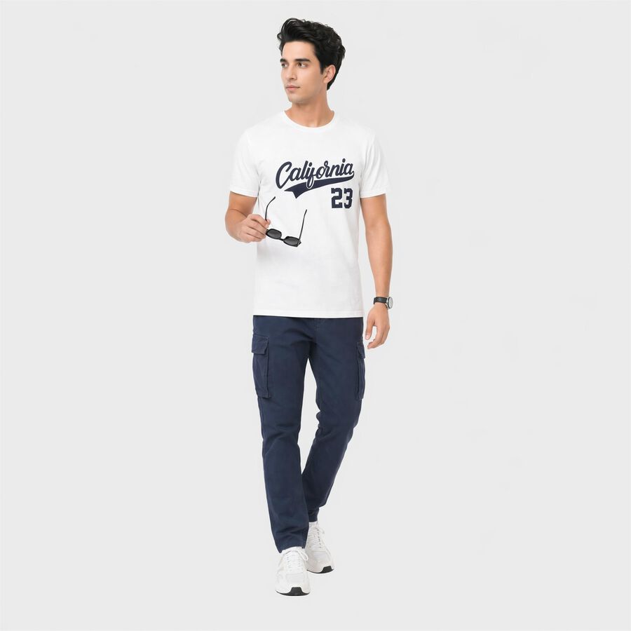 Men's White Round Neck Graphic Print Regular T-Shirt, White, large