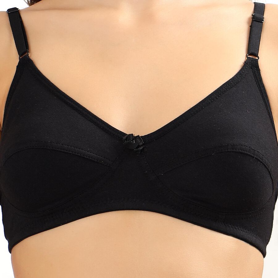 Ladies' 100% Cotton Bra , Black, large image number null