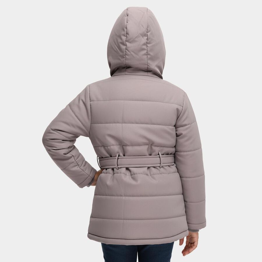 Girls Light Grey Hooded Casual Jacket, Light Grey, large image number null
