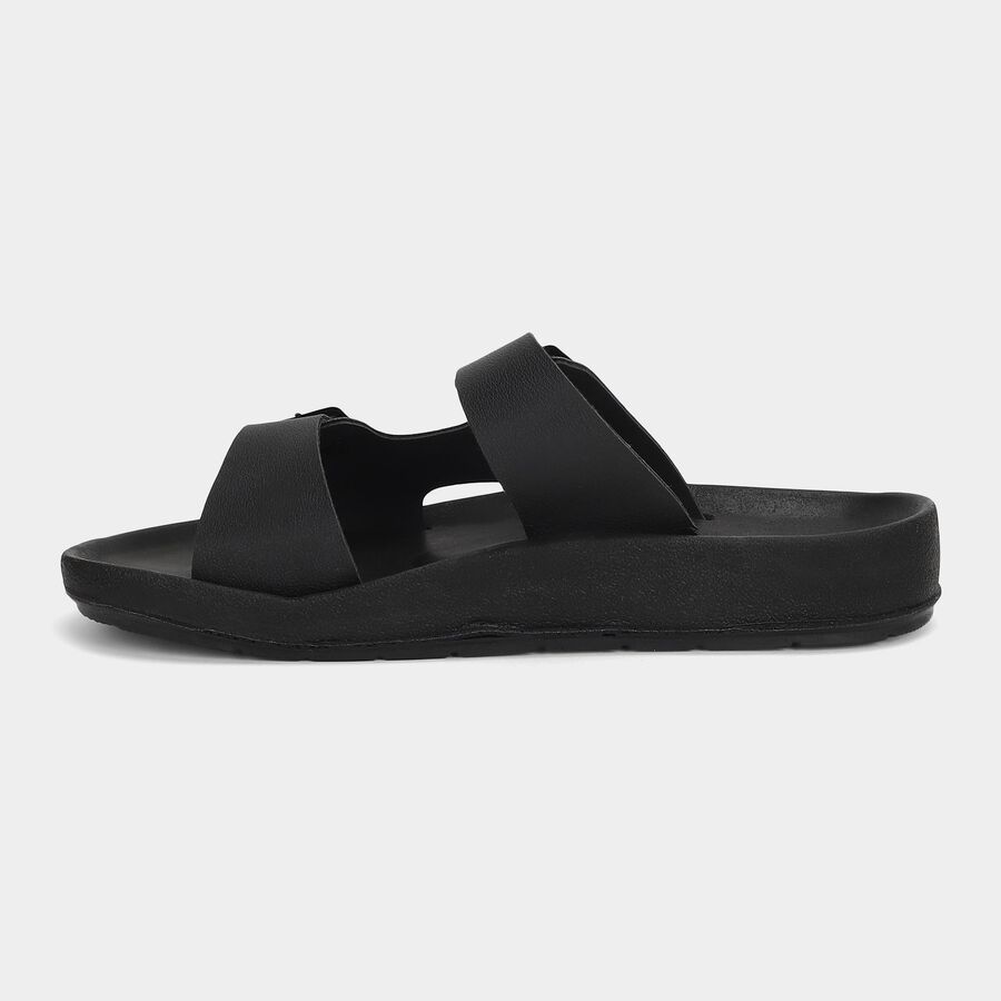 Men's Black Buckle Strap Slide Sandals, Black, large