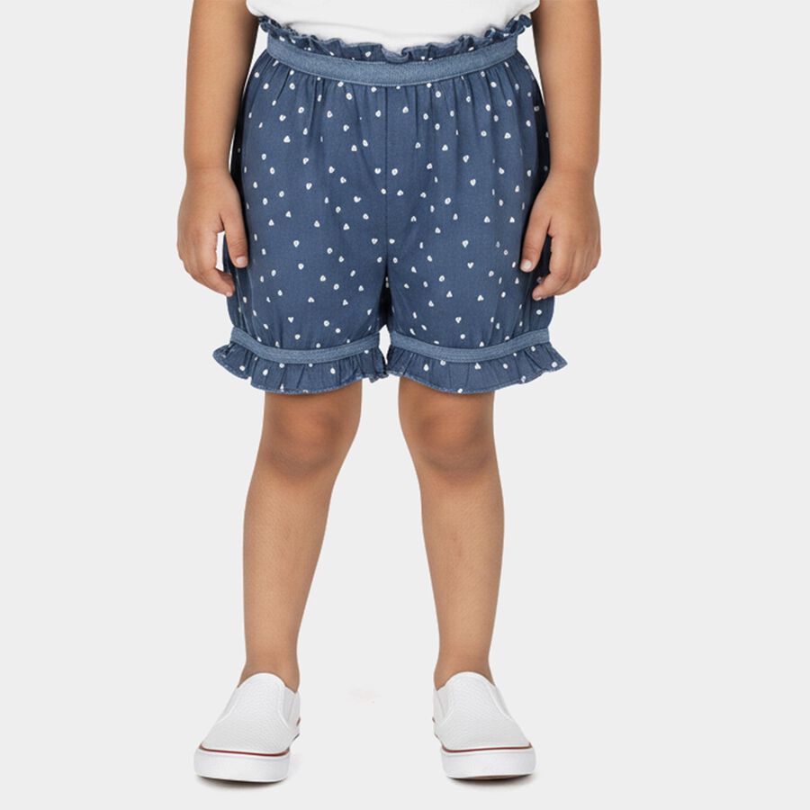 Girls' Blue Regular Fit Heart Print Bloomers, हल्का नीला, large