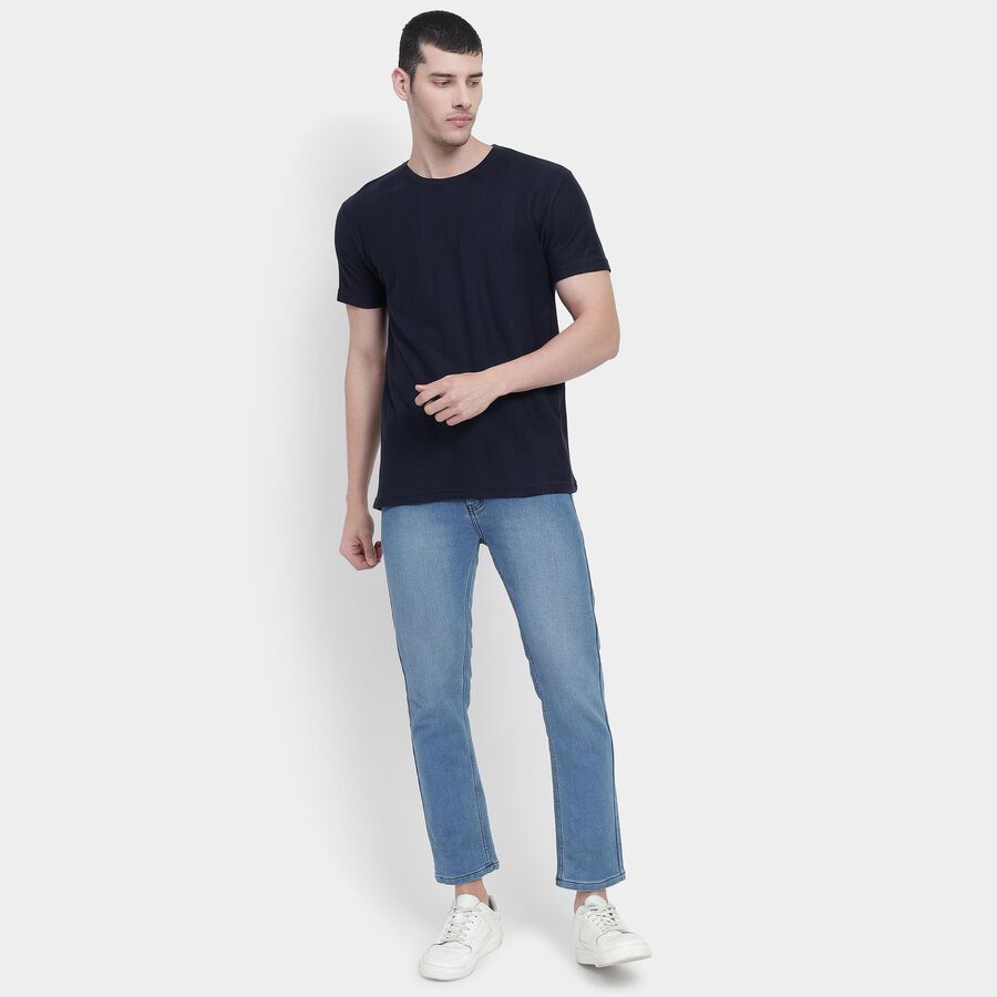 Men's Deep Midnight Navy Blue Round Neck T-Shirt, Navy Blue, large image number null