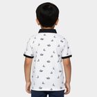 Boys' White Cotton Polo Neck Printed T-Shirt, White, small