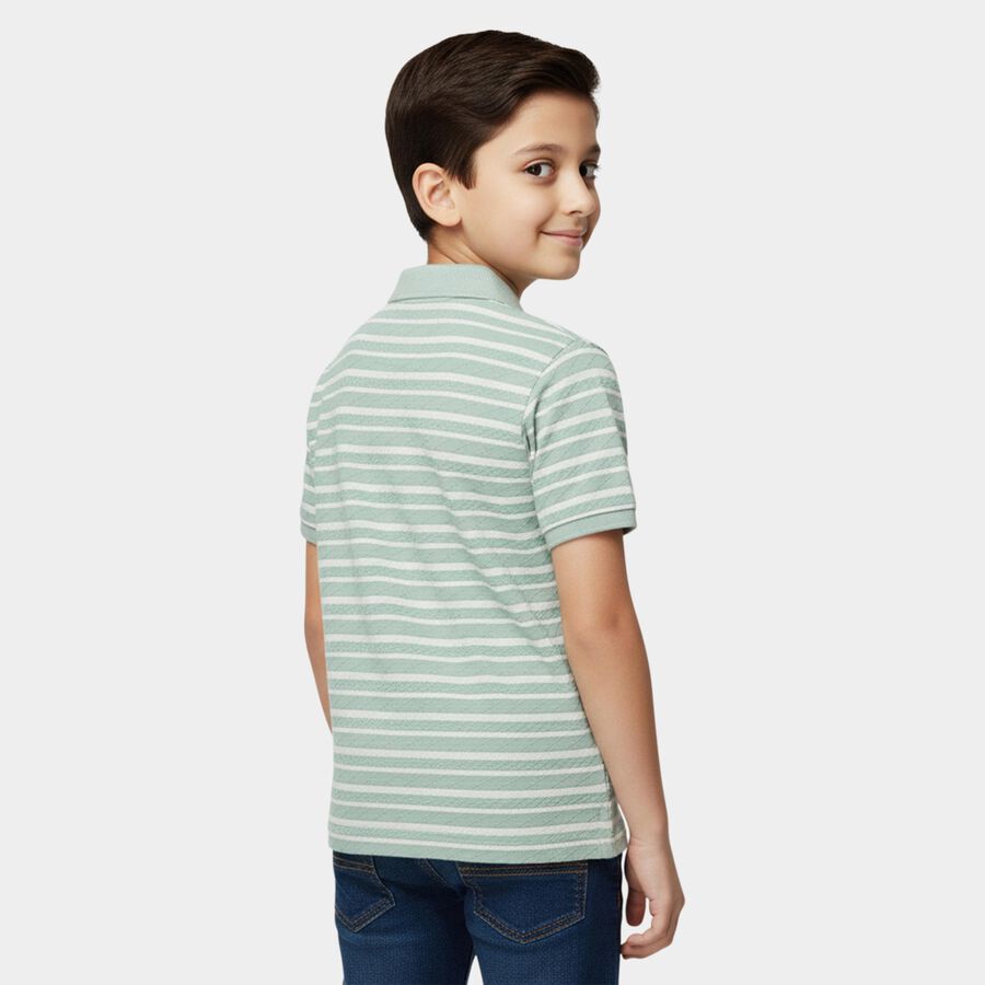 Boys Dark Green Round Neck Casual Half Sleeve T-Shirt, Dark Green, large