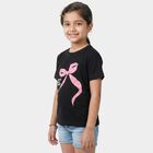Girls Black Round Neck Regular T-Shirt, काला, small