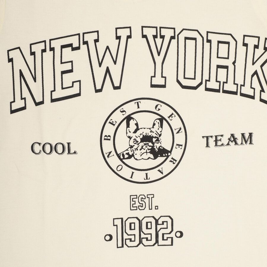 Boys' Ivory Cotton Round Neck Graphic Print T-Shirt, ऑफ व्हाइट, large image number null