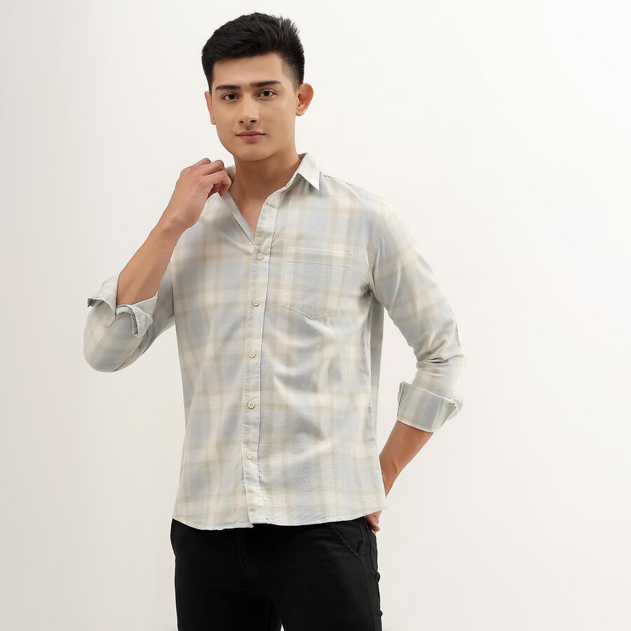 Men's Light Grey Cotton Regular Collar Casual Shirt, Light Grey, large image number null