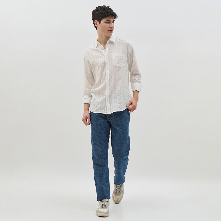 Men's White Cotton Full Sleeve Classic Collar Casual Shirt, White, large