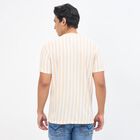 Men's Beige and White Crew Neck Striped T-Shirt, White, small