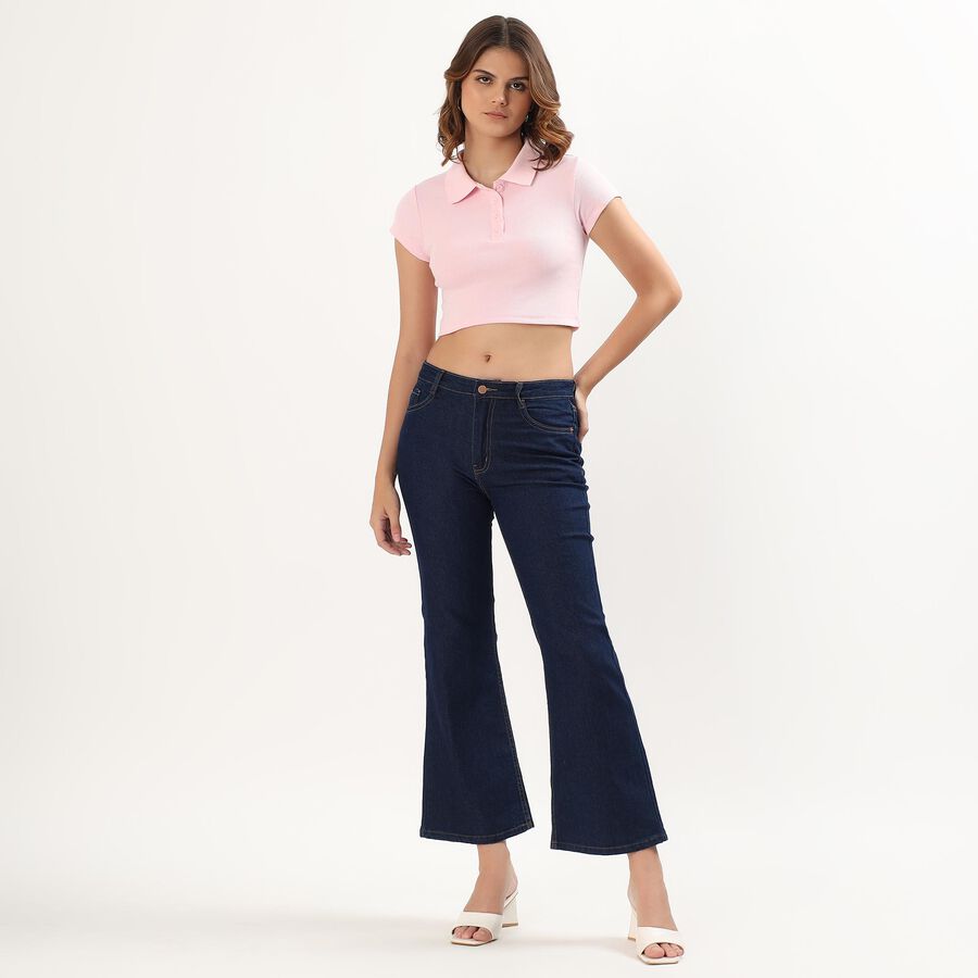 Women's Dark Indigo Flared Fit High-Rise Jeans, Dark Blue, large image number null