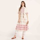 Printed 3/4th Sleeve Kurta, ऑफ व्हाइट, small image number null