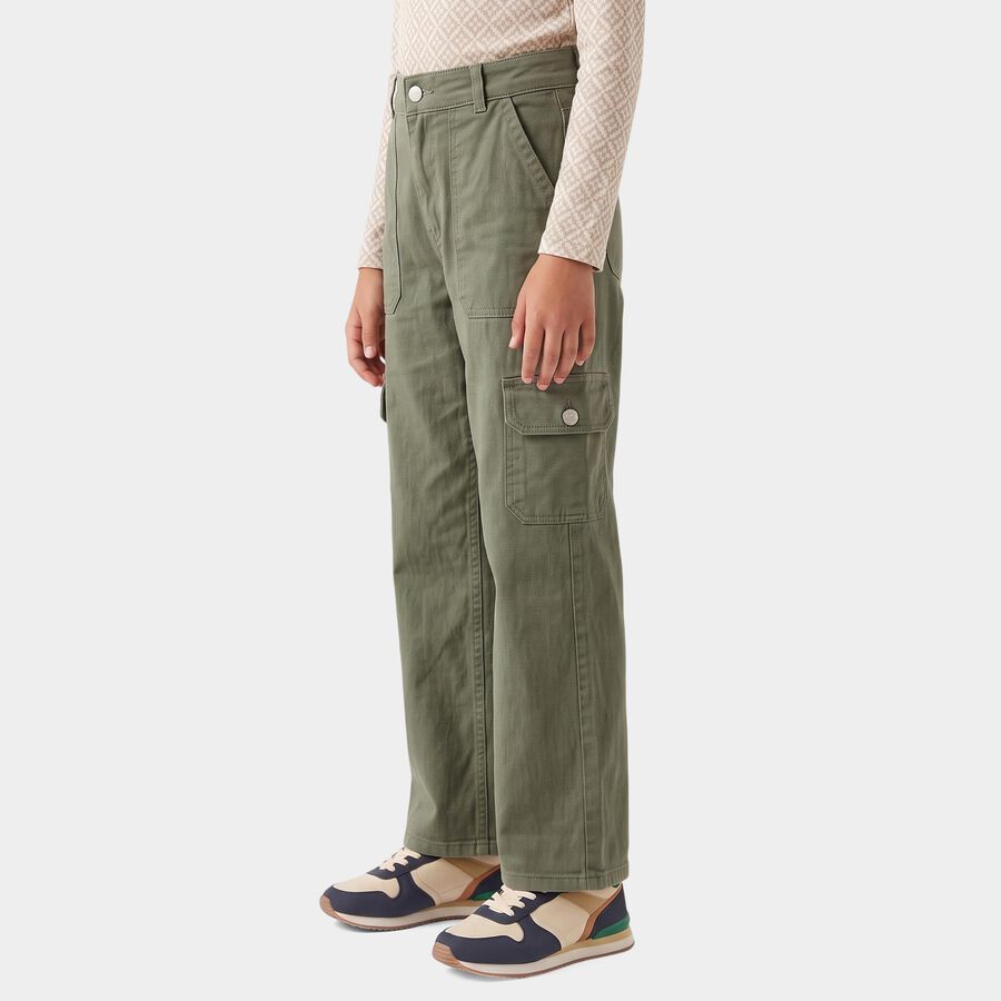 Girls Olive Green Cargo Fit Utility Jeans, Olive, large