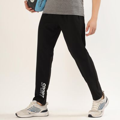 Men's Jet Black Regular Fit Sporty Track Pants