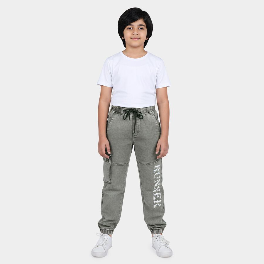 Boys' Olive Green Jogger Fit Cargo Printed Jeans, Olive, large