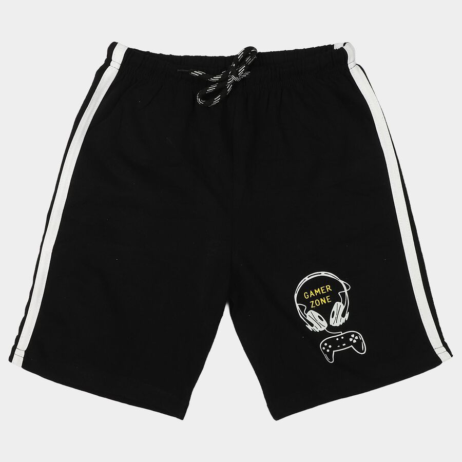 Boys' Black Regular Fit Graphic Print Bermuda Shorts, काला, large