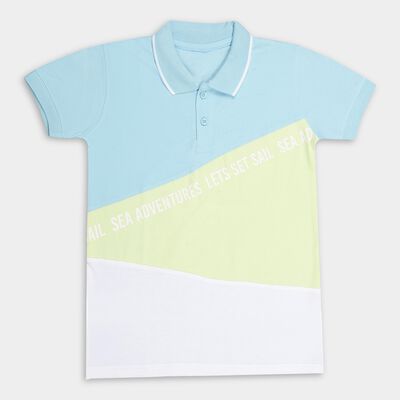 Boys Light Blue Cotton Polo Neck Half Sleeve T-Shirt