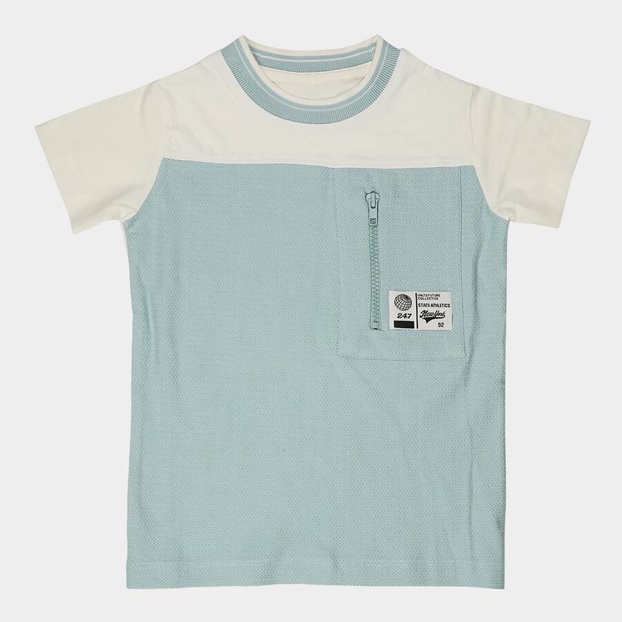 Boys Blue Organic Cotton Round Neck Casual T-Shirt, हल्का नीला, large