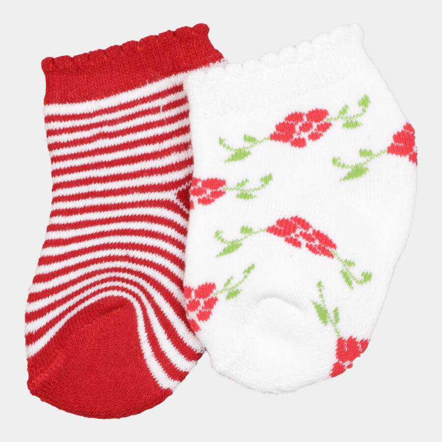 Infants Cotton Stripes Socks, Red, large image number null