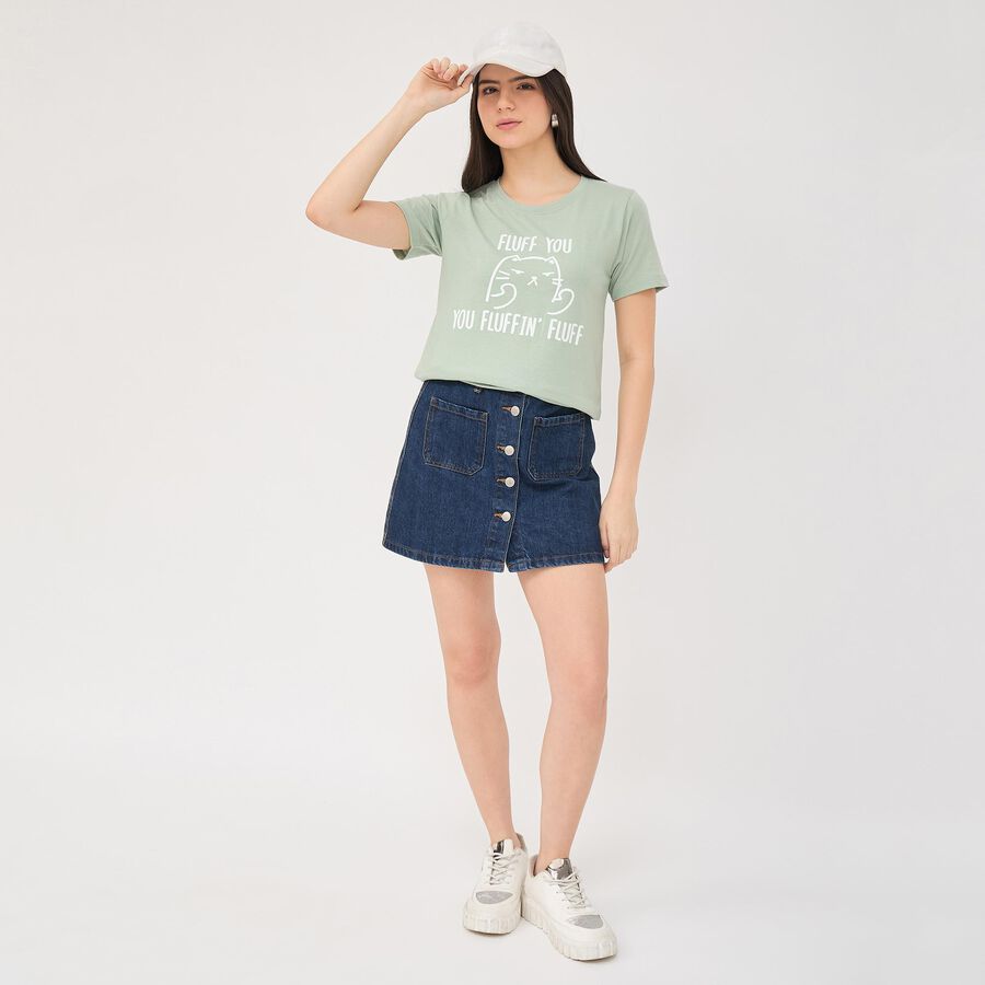 Women's Mint Green Round Neck Graphic Print T-Shirt, Light Green, large image number null