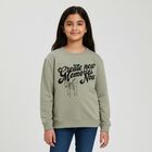 Girls Muted Sage Green Crew Neck Casual Sweatshirt, हल्का हरा, small image number null