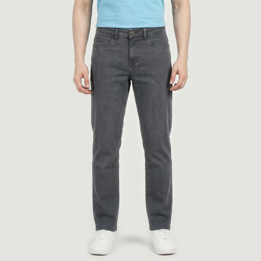 Men's Grey Stretch Fit Casual Jeans, हल्का ग्रे, large