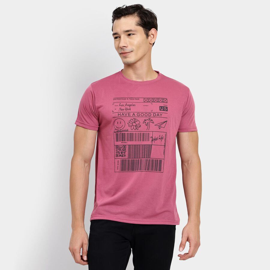 Men's Round Neck Half Sleeves T-Shirt, हल्का गुलाबी, large image number null