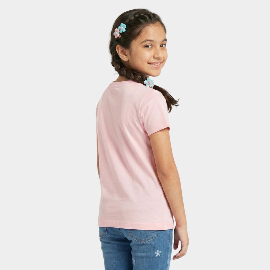 Girls Pink Round Neck Regular T-Shirt, Light Pink, large