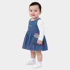 Infants' Blue Fit and Flare Embroidered Frock, गहरा नीला, small