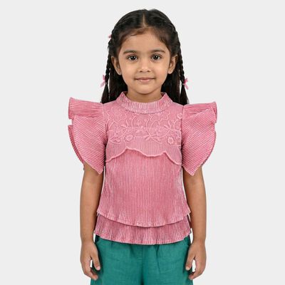 Girls Pink High Neck Romantic T-Shirt