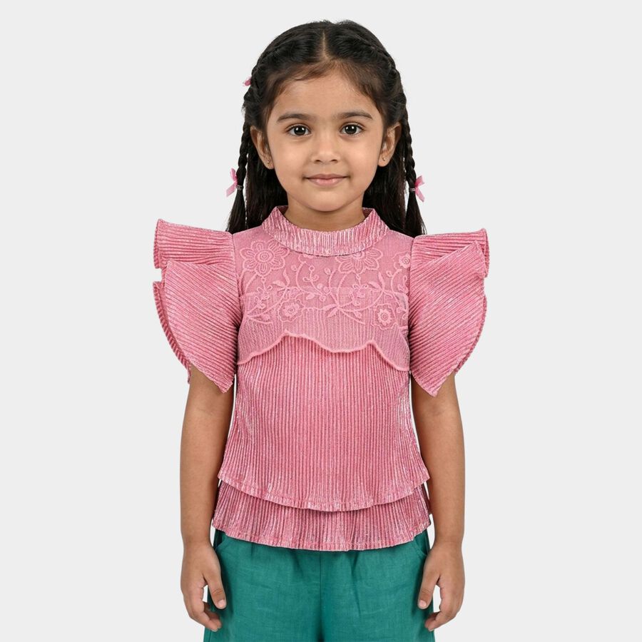 Girls Pink High Neck Romantic T-Shirt, गुलाबी, large