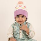 Infants White and Lavender Heart Pattern Winter Cap, लाइलेक, small image number null