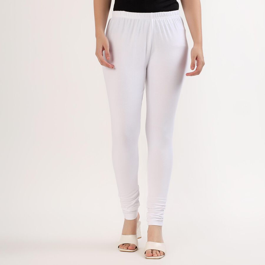 Women's Bright White Cotton Blend Ankle-Length Churidar, सफ़ेद, large image number null