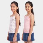 Girls' Pink Cotton Sleeveless Square Neck Vest, हल्का गुलाबी, small