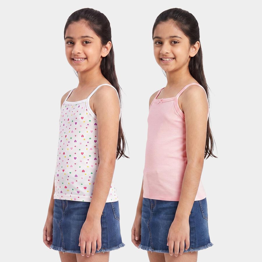 Girls' Pink Cotton Sleeveless Square Neck Vest, हल्का गुलाबी, large