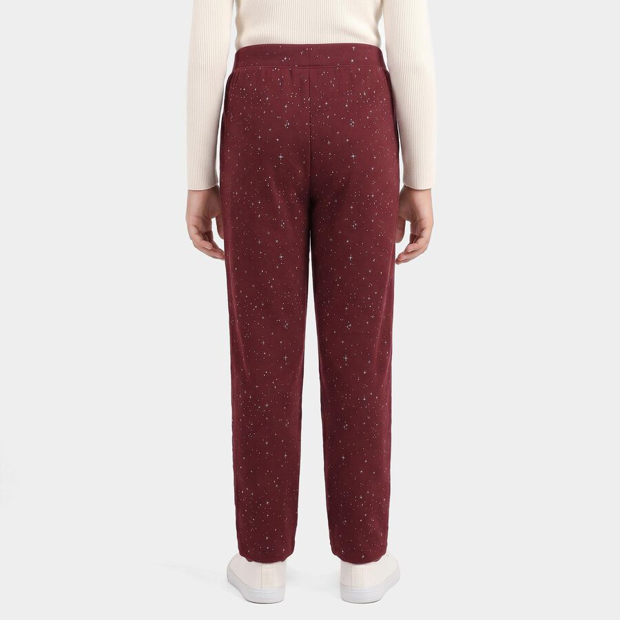 Girls Wine Straight Fit Star Printed Pyjama, Wine, large