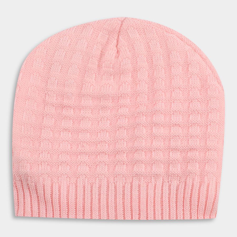 Girls' Soft Pink Textured Winter Cap, हल्का गुलाबी, large image number null