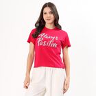Women's Red Cotton Round Neck Casual T-Shirt, Fuchsia, small image number null
