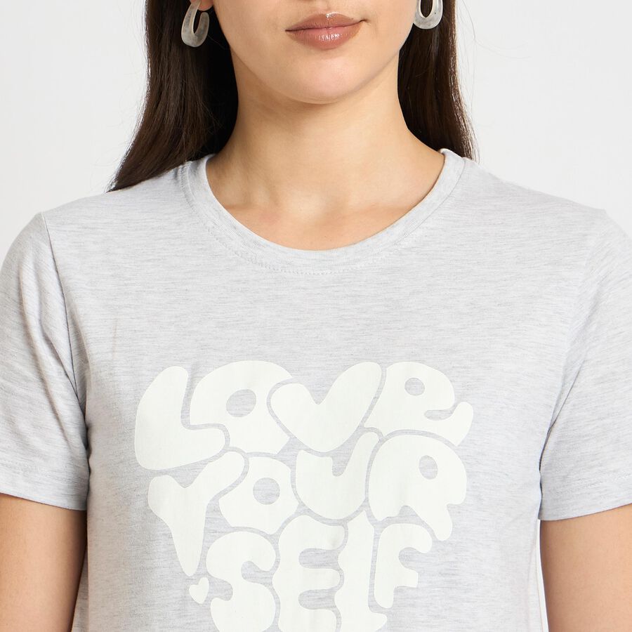 Ladies' Round Neck T-Shirt , मिश्रित हल्का ग्रे, large image number null