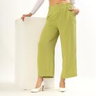 Women's Light Sage Green Relaxed Fit Wide-Leg Trousers, हल्का हरा, small