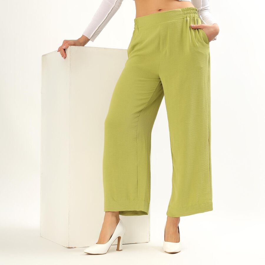 Women's Light Sage Green Relaxed Fit Wide-Leg Trousers, हल्का हरा, large