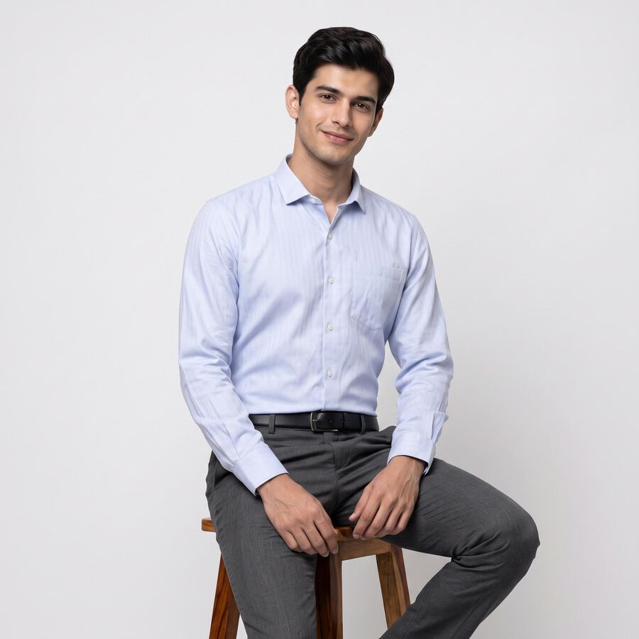 Men's Light Blue Formal Shirt, Light Blue, large