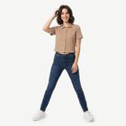 Women Beige Solid Collared Regular Fit Shirt, गहरा पीला, small