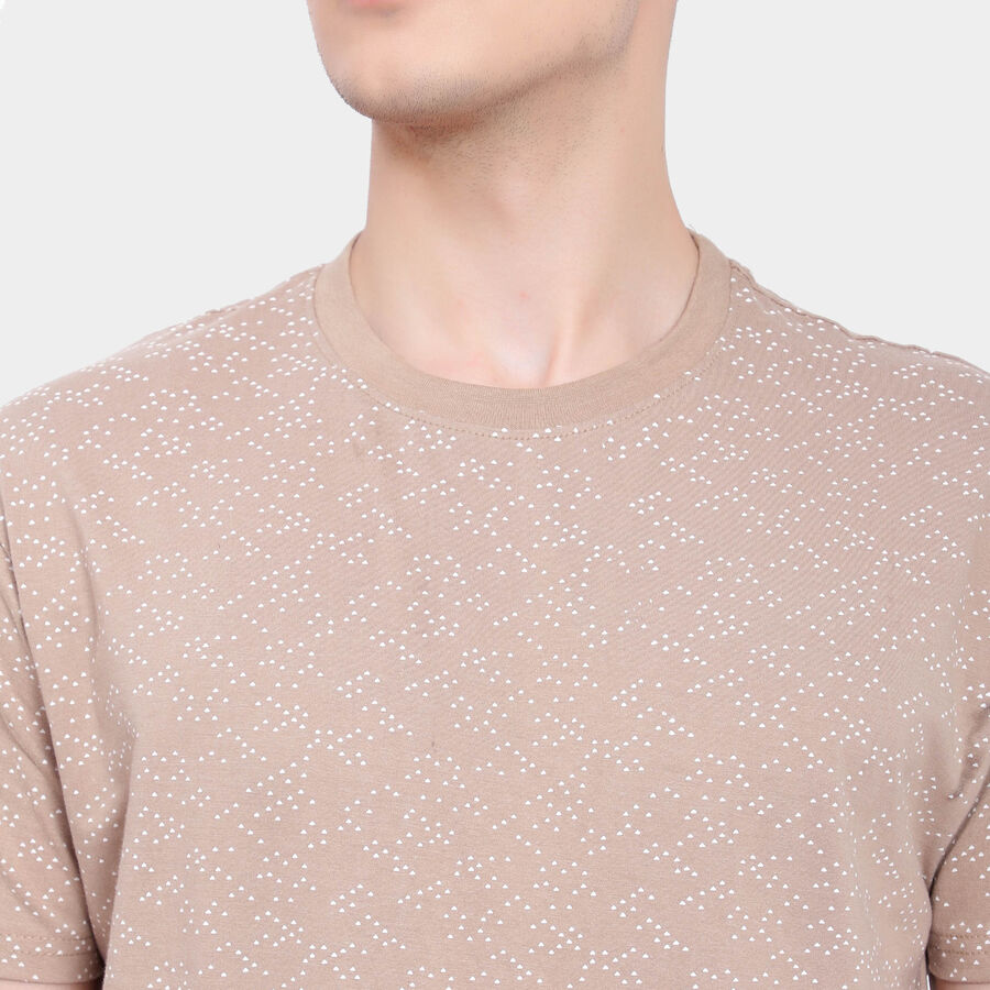 Cotton Round Neck T-Shirt, Beige, large image number null