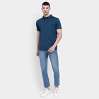 Men's 100% Cotton Collared Half Sleeves T-Shirt , Teal Blue, small